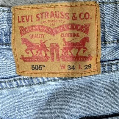 Levis 505 Jeans Mens 34x29 Light Wash Blue Straight Leg Denim Stretch Mid Rise - Thumbnail 4