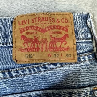 Levis 510 Jeans Mens 30x29 (32x30) Light Wash Blue Skinny Mid Rise Stretch Denim - Thumbnail 4