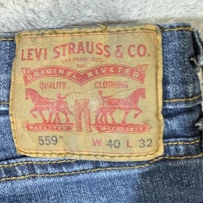 Levis 559 Jeans Mens 40x32 Blue Whiskered Straight Fit Stretch Denim Pants - Thumbnail 3