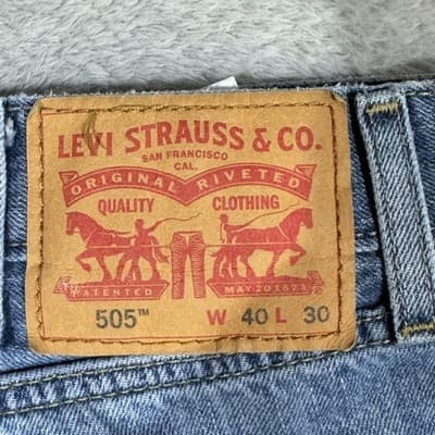 Levis 505 Jeans Mens 40x30 Blue Denim Straight Leg Classic Fit Medium Wash - Thumbnail 4