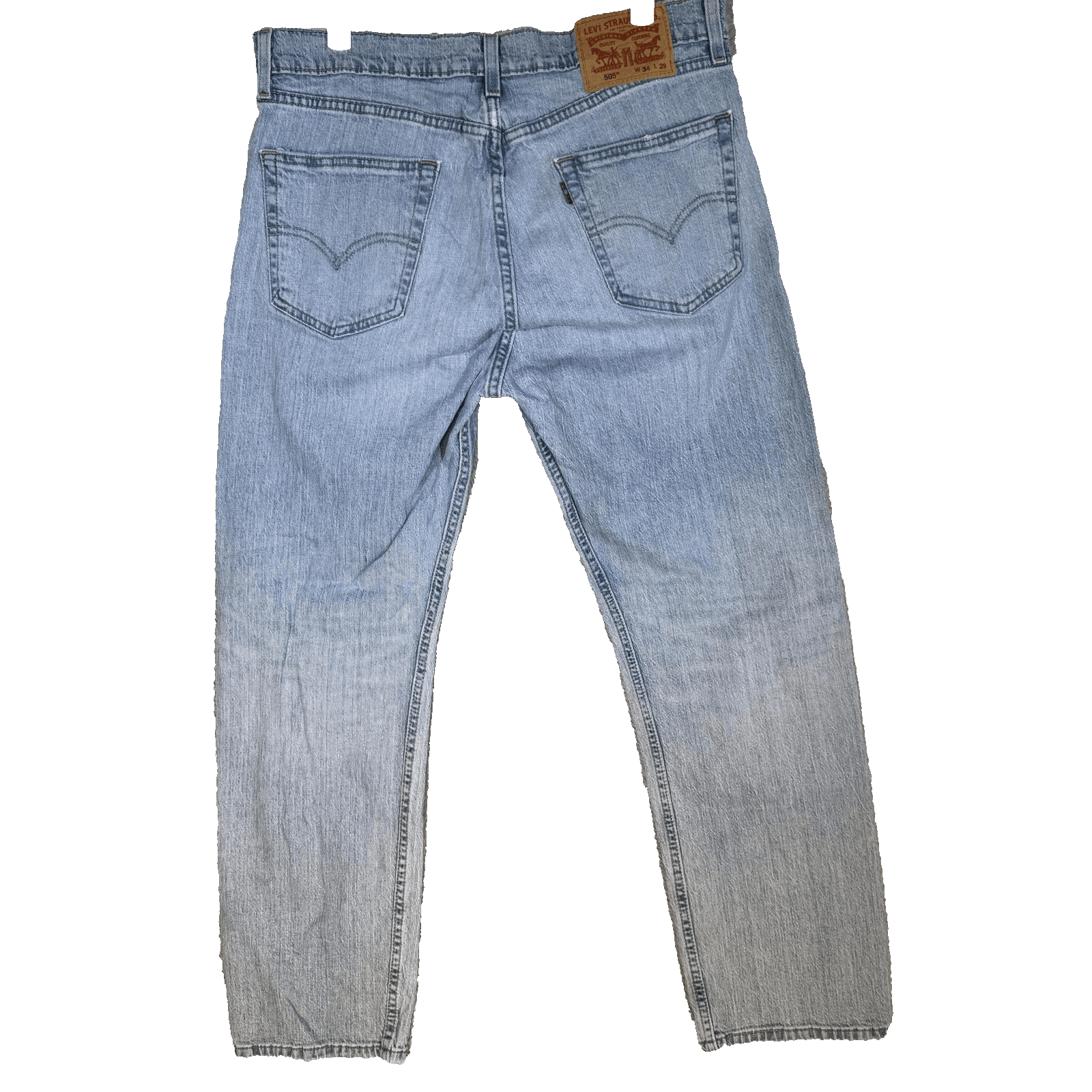 Levis 505 Jeans Mens 34x29 Light Wash Blue Straight Leg Denim Stretch Mid Rise - Thumbnail 3