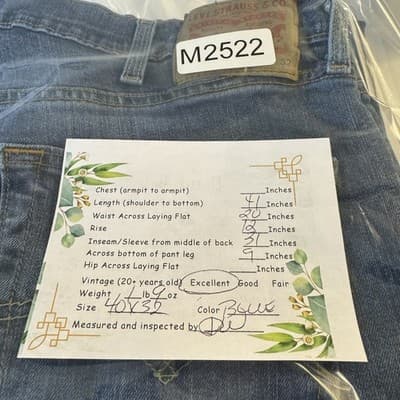Levis 559 Jeans Mens 40x32 Blue Whiskered Straight Fit Stretch Denim Pants - Thumbnail 9