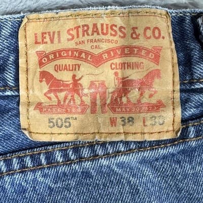 Levis 505 Jeans Mens 38x30 Blue Denim Straight Leg Medium Wash - Thumbnail 3