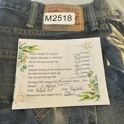 Levis 505 Jeans Mens 40x32 Blue Whiskered Straight Fit Medium Wash Denim Pants - Thumbnail 9