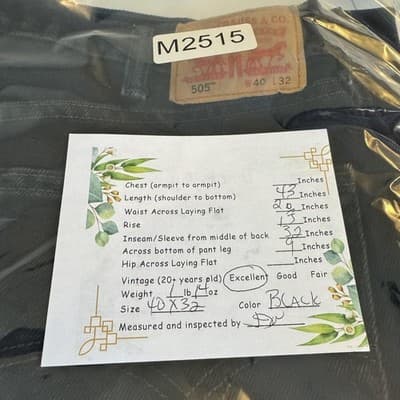 Levis 505 Jeans Mens 40x32 Black Classic Straight Leg Denim Pants 100% Cotton - Thumbnail 8