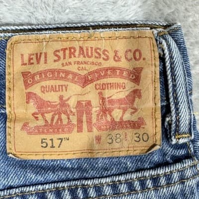Levis 517 Jeans Mens 38x30 Blue Medium Wash Bootcut Denim Classic Fit Whiskered - Thumbnail 4