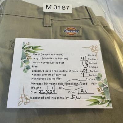 Vintage Dickies Pants Mens 36x29 Beige Khaki Flat Front Workwear Straight Leg - Thumbnail 6