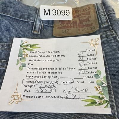 Levis 517 Jeans Mens 38x30 Blue Medium Wash Bootcut Denim Classic Fit Whiskered - Thumbnail 11