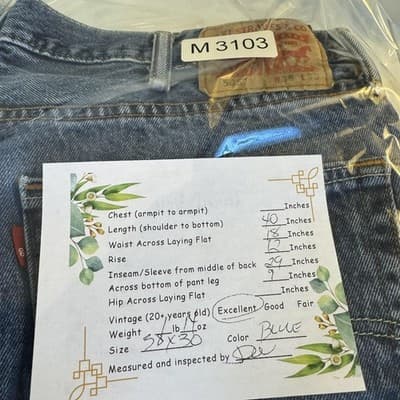 Levis 505 Jeans Mens 38x30 Blue Denim Straight Leg Medium Wash - Thumbnail 7