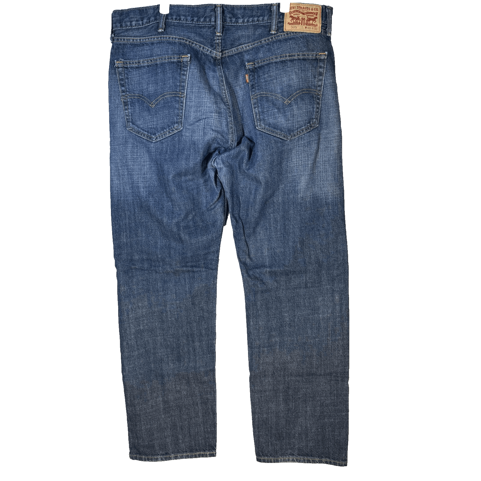 Levis 505 Jeans Mens 40x32 Blue Whiskered Straight Fit Medium Wash Denim Pants - Thumbnail 2