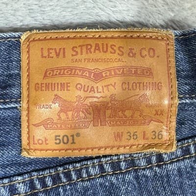 Levis 501 Jeans Mens 36x35 Blue Original Fit Big E Straight Leg Button Fly Denim - Thumbnail 5