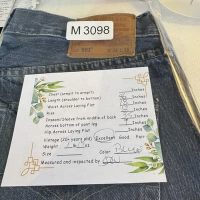 Levis 501 Jeans Mens 36x35 Blue Original Fit Big E Straight Leg Button Fly Denim - Thumbnail 13