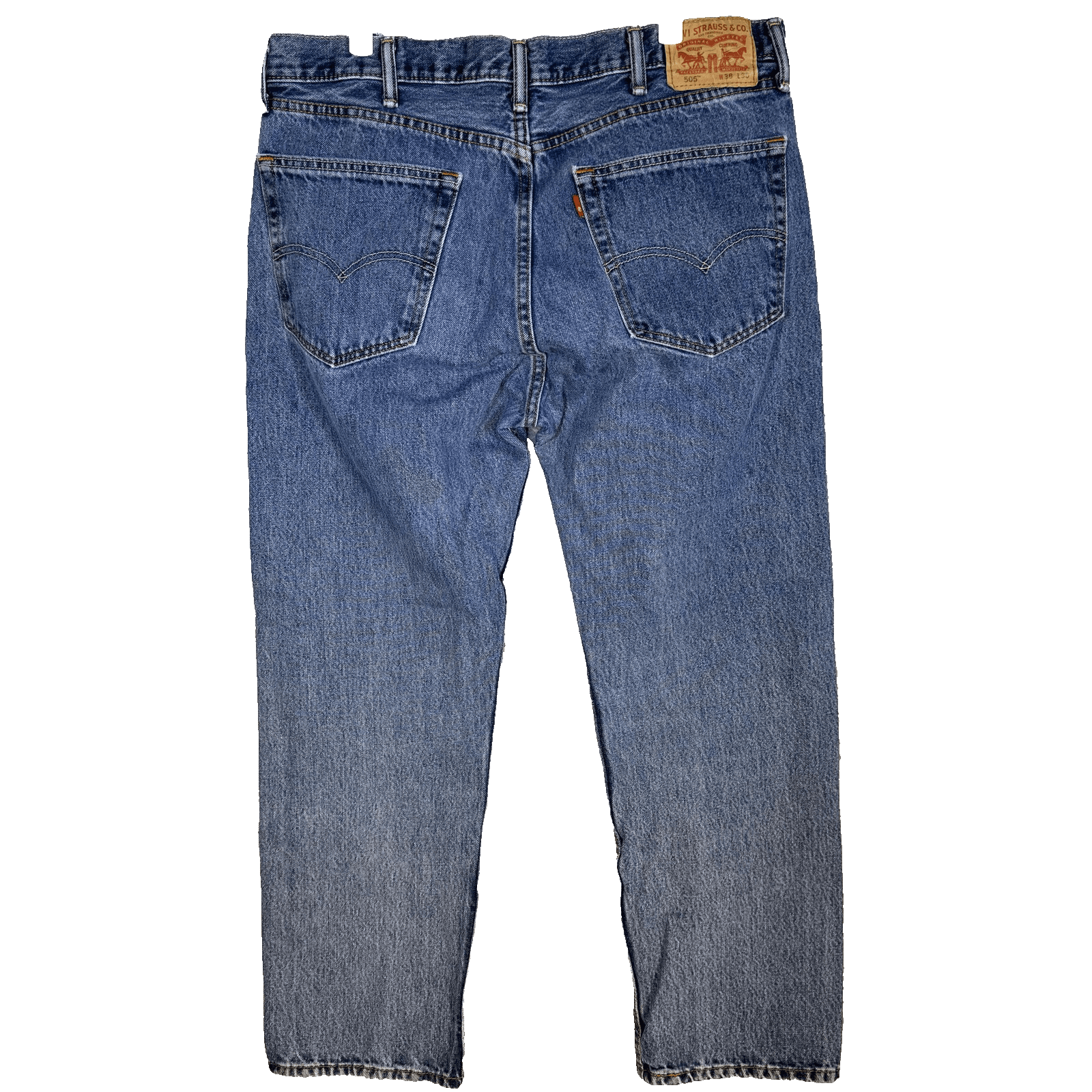 Levis 505 Jeans Mens 38x30 Blue Denim Straight Leg Medium Wash - Thumbnail 2