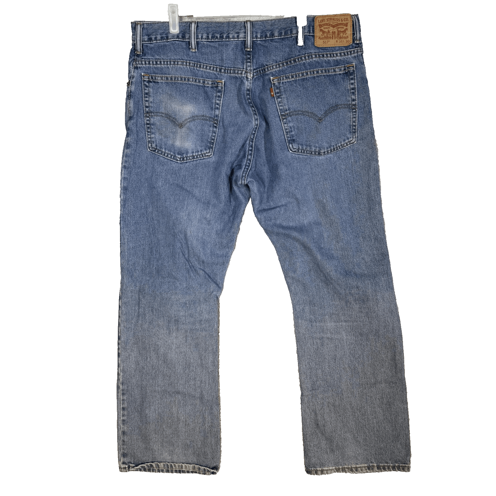 Levis 517 Jeans Mens 38x30 Blue Medium Wash Bootcut Denim Classic Fit Whiskered - Thumbnail 3