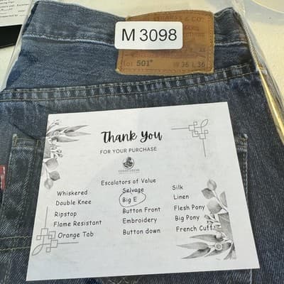 Levis 501 Jeans Mens 36x35 Blue Original Fit Big E Straight Leg Button Fly Denim - Thumbnail 12