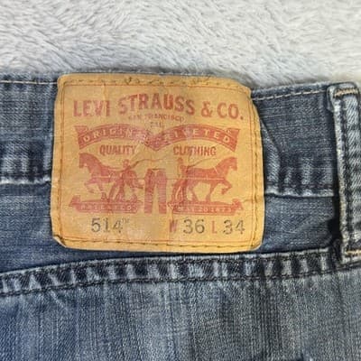 Levis 514 Jeans Mens 36x34 Blue Medium Wash Straight Leg Denim Low Rise - Thumbnail 4