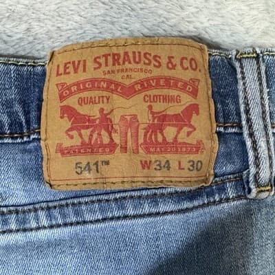 Levis 541 Jeans Mens 34x29 (34x30) Blue Light Wash Athletic Taper Stretch Denim - Thumbnail 4