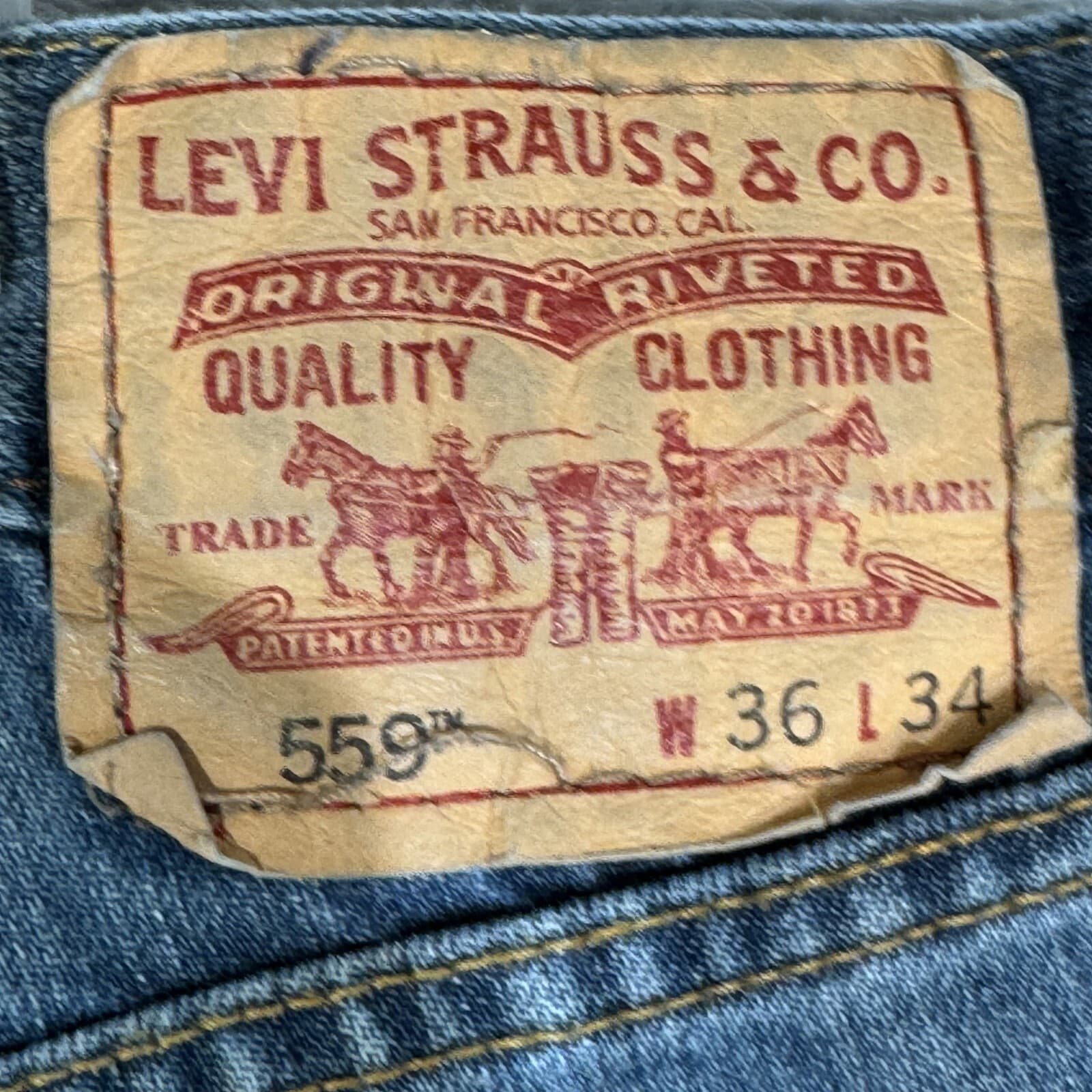 Levi's 559 Men's Jeans 36x34 Blue Denim Relaxed Fit Mid-Rise Straight Leg - Thumbnail 7