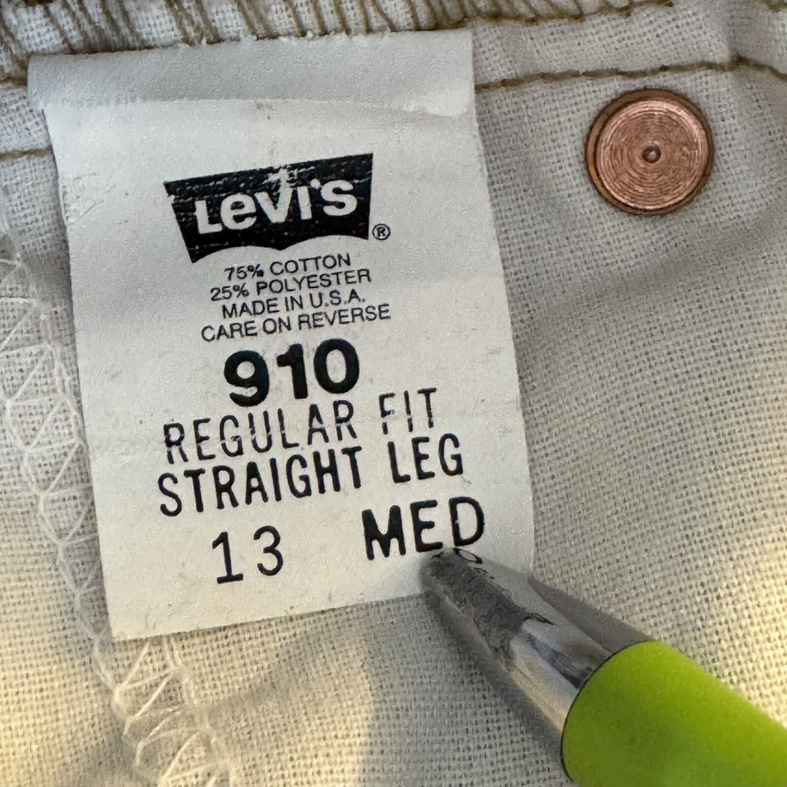 Levi's 910 Womens Jeans 13 Beige Corduroy Mid-Rise Straight Leg - Thumbnail 4