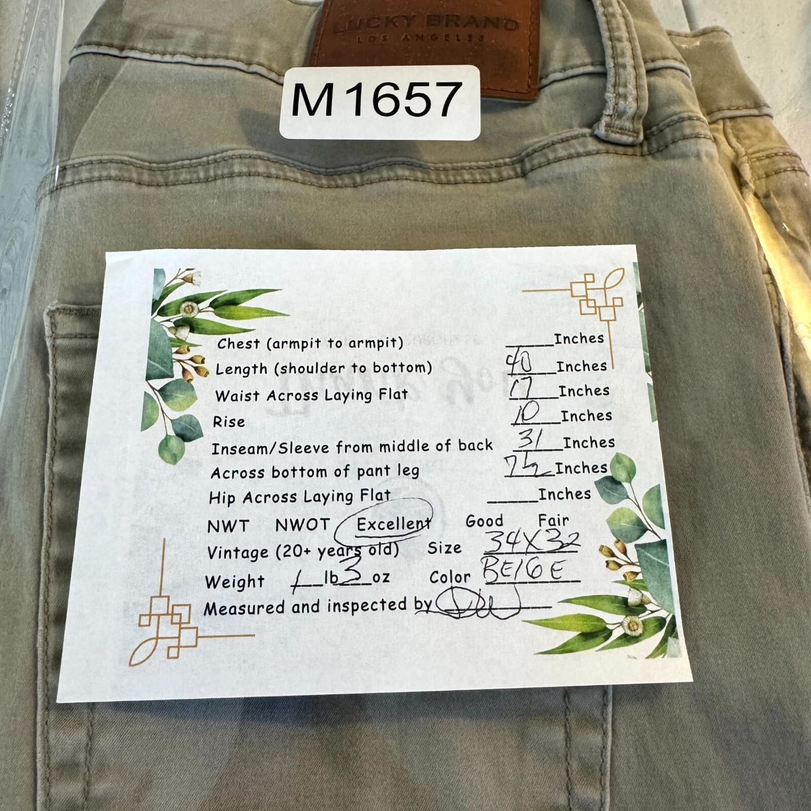 Lucky Brand 410 Men’s Jeans 34x32 Beige Athletic Fit Mid-Rise Casual Denim - Thumbnail 8