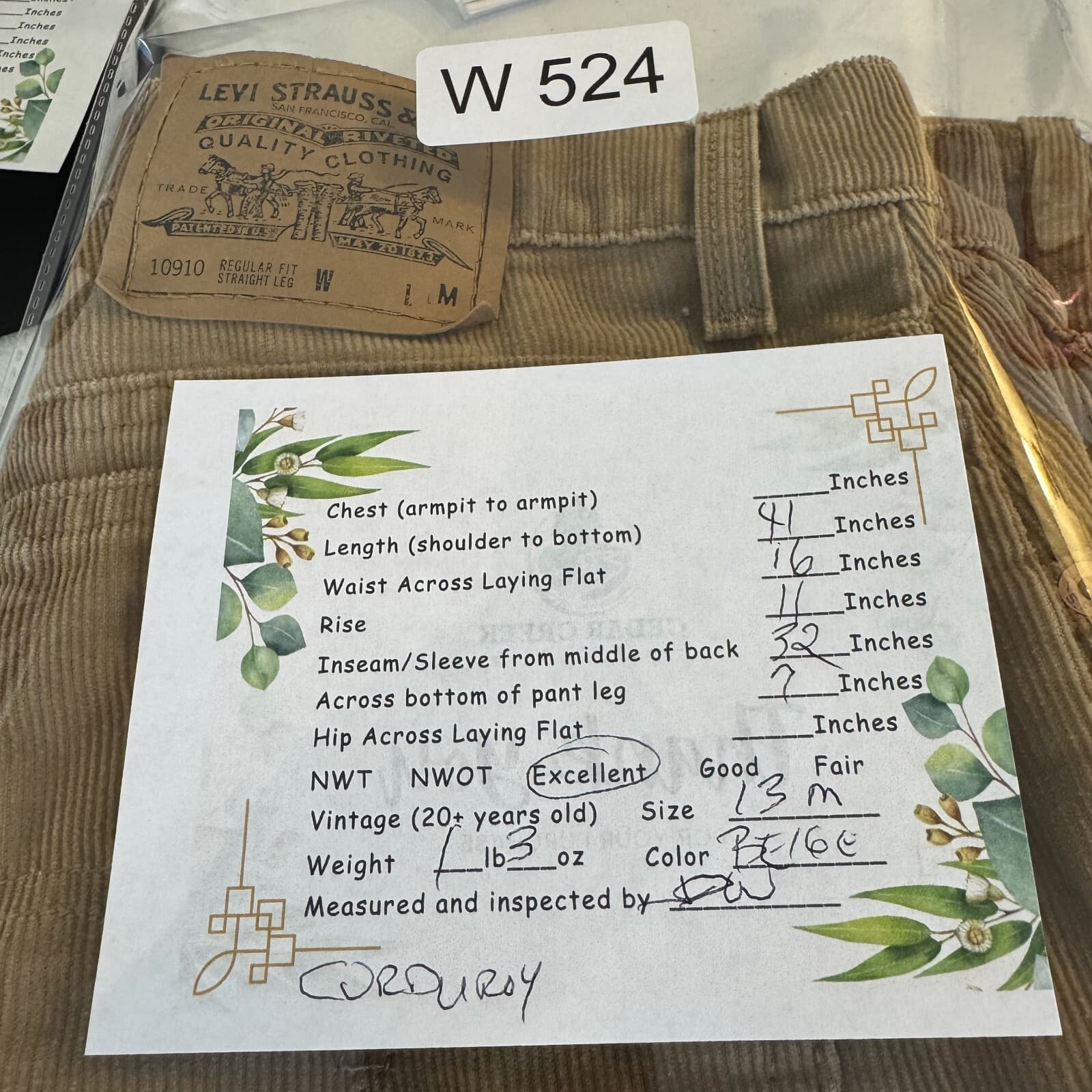 Levi's 910 Womens Jeans 13 Beige Corduroy Mid-Rise Straight Leg - Thumbnail 6