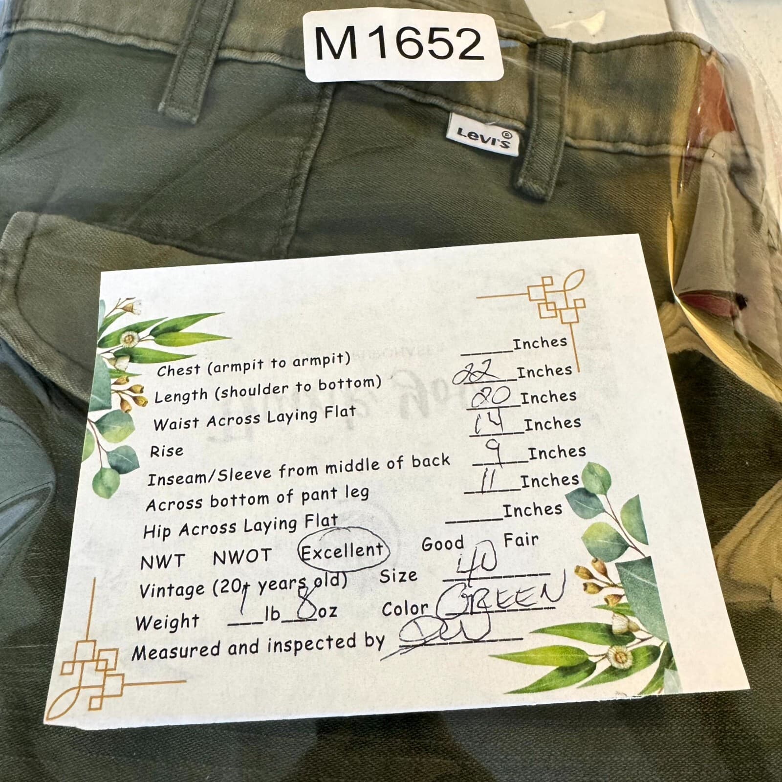 Levi's Carrier Cargo Shorts Men 40 Olive Green Cotton Workwear Zip Fly Durable - Thumbnail 8