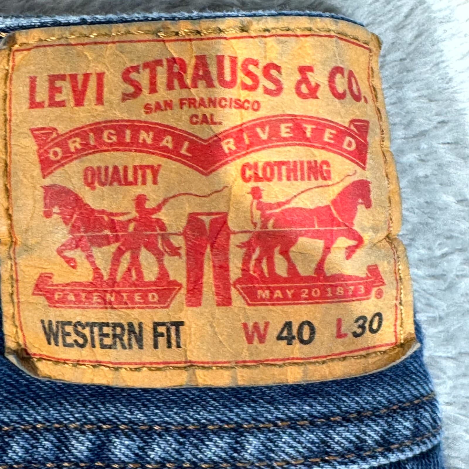 Levi's Western Fit Jeans 40x30 Blue Denim High Rise Straight Leg Cowboy Fit - Thumbnail 10