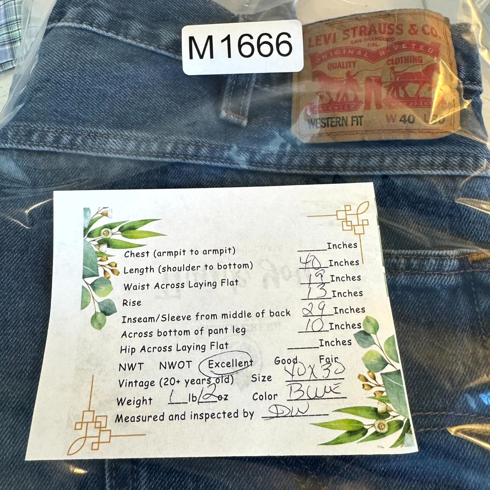 Levi's Western Fit Jeans 40x30 Blue Denim High Rise Straight Leg Cowboy Fit - Thumbnail 8