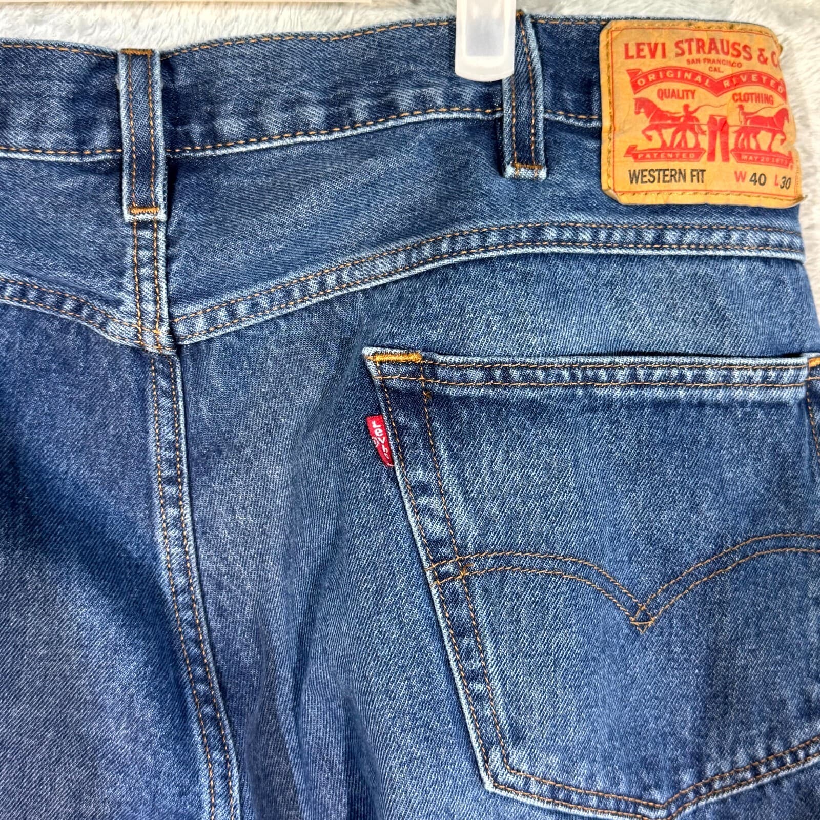 Levi's Western Fit Jeans 40x30 Blue Denim High Rise Straight Leg Cowboy Fit - Thumbnail 7