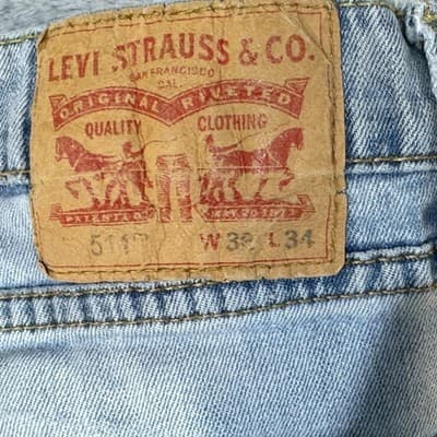 Levis 511 Jeans Mens 34x33 (36x34) Light Wash Blue Slim Taper Stretch Denim - Thumbnail 5