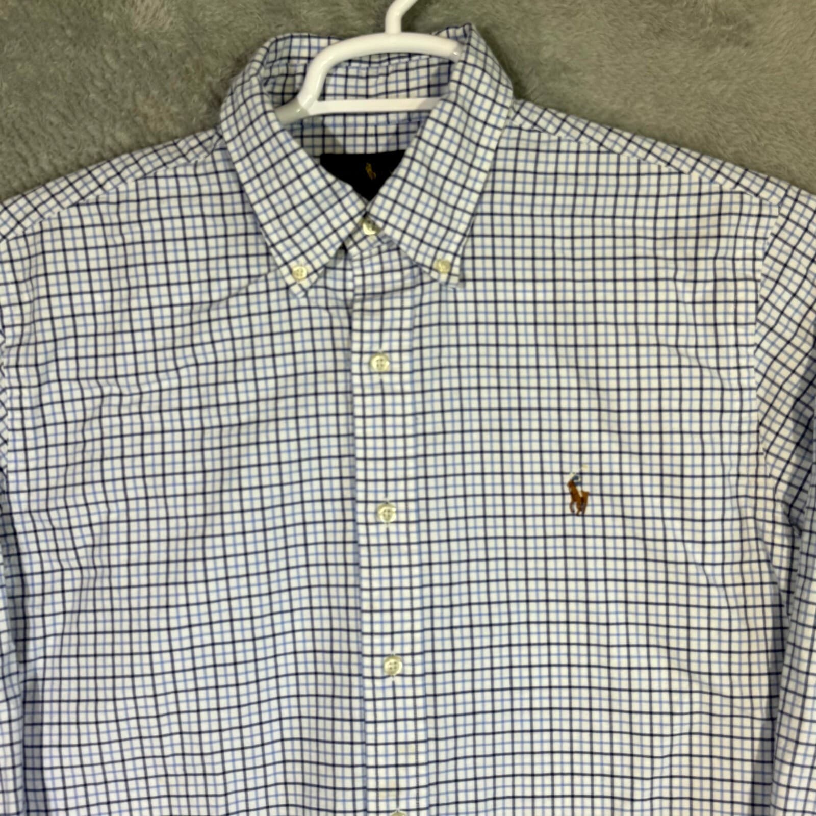 Ralph Lauren Men’s Button Down Shirt Large Blue Plaid Stretch Oxford Slim Fit - Thumbnail 4