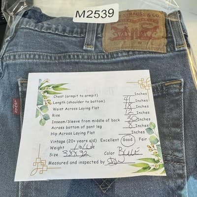 Levis 505 Jeans Mens 38x32 Blue Denim Straight Leg Classic Fit Medium Wash - Thumbnail 8