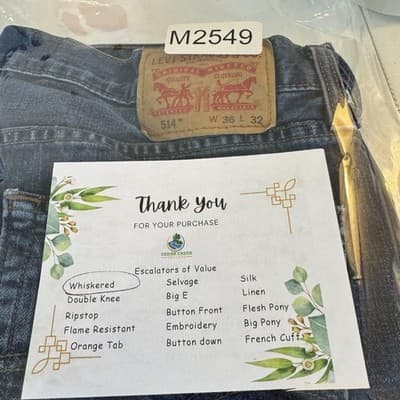 Levis 514 Jeans Mens 36x32 Blue Straight Leg Whiskered 100% Cotton Denim Pants - Thumbnail 8