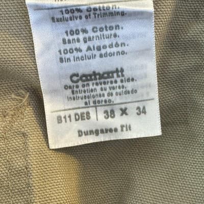 Carhartt Pants Mens 38x34 Beige Washed Duck Work Dungaree B11 DES Cotton - Thumbnail 7
