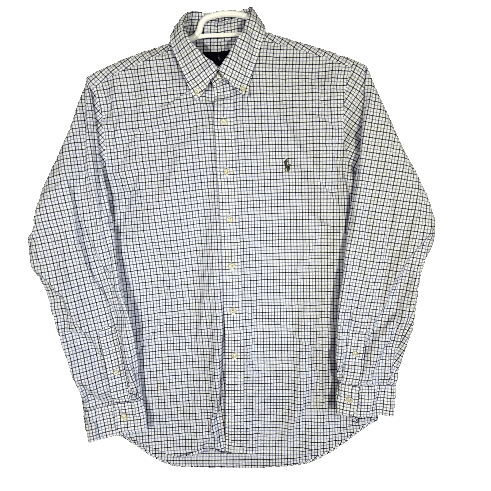 Ralph Lauren Men’s Button Down Shirt Large Blue Plaid Stretch Oxford Slim Fit - Image 1