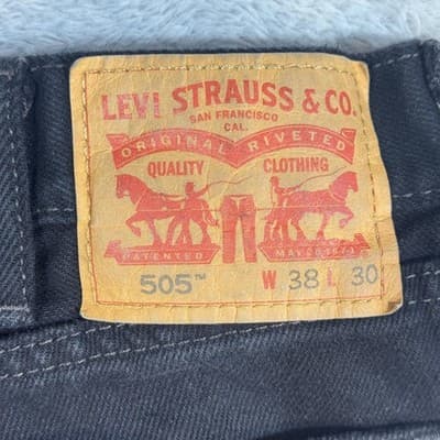 Levis 505 Jeans Mens 38x30 Black Straight Leg Denim Classic Fit 100% Cotton - Thumbnail 3