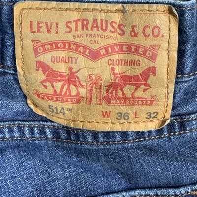 Levis 514 Jeans Mens 36x32 Blue Straight Leg Whiskered 100% Cotton Denim Pants - Thumbnail 3