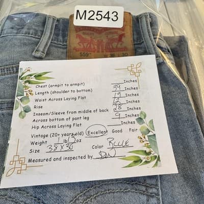 Levis 559 Jeans Mens 38x30 Blue Whiskered Relaxed Straight Denim Mid Rise Pants - Thumbnail 9