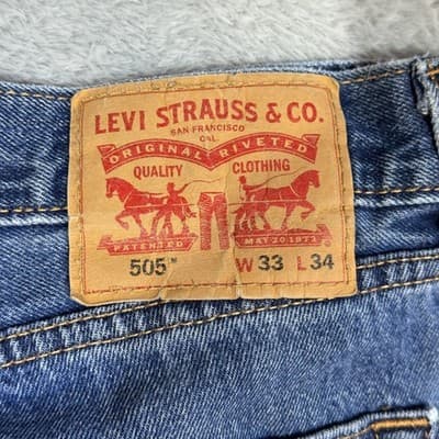 Levis 505 Jeans Mens 33x34 Blue Denim Straight Leg Medium Wash Red Tab - Thumbnail 4