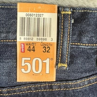 Levis 501 Jeans Mens 44x32 Blue Original Fit Straight Leg Button Fly Denim - Thumbnail 7