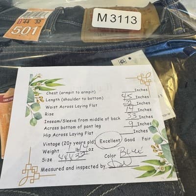 Levis 501 Jeans Mens 44x32 Blue Original Fit Straight Leg Button Fly Denim - Thumbnail 14