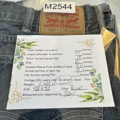 Levis 505 Jeans Mens 38x32 Blue Denim Straight Leg Classic Fit Medium Wash - Thumbnail 9