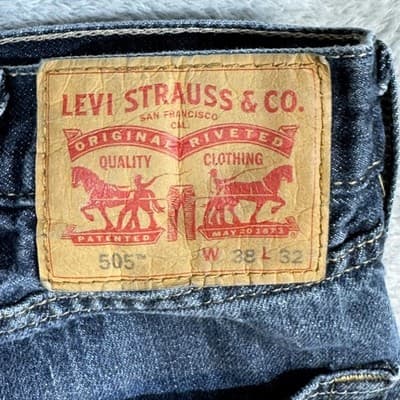 Levis 505 Jeans Mens 38x32 Blue Denim Straight Leg Classic Fit Medium Wash - Thumbnail 3