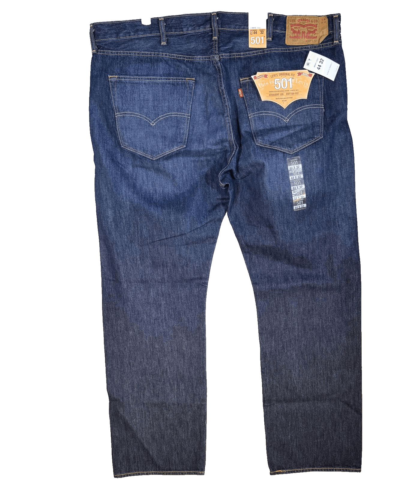 Levis 501 Jeans Mens 44x32 Blue Original Fit Straight Leg Button Fly Denim - Thumbnail 4