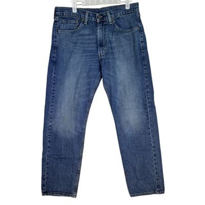 Levis 505 Jeans Mens 32x30 Blue Medium Wash Whiskered Stretch Denim Classic - Image 1