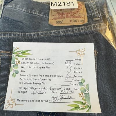 Levis 505 Jeans Mens 36x32 Blue Regular Fit Straight Leg Denim Made Egypt - Thumbnail 8