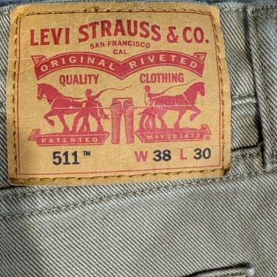 Levis 511 Jeans Mens 38x30 Beige Khaki Slim Fit Stretch Tapered Leg Pants Casual - Thumbnail 3