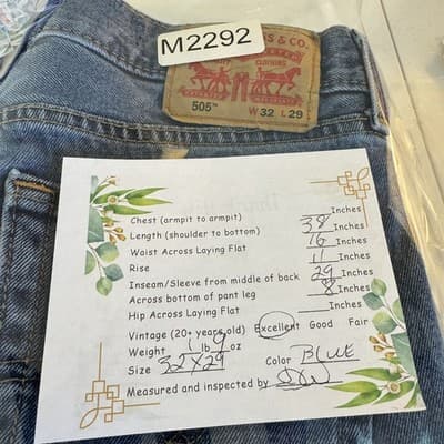 Levis 505 Jeans Mens 32x29 Blue Straight Leg Medium Wash Denim Classic Pants - Thumbnail 8