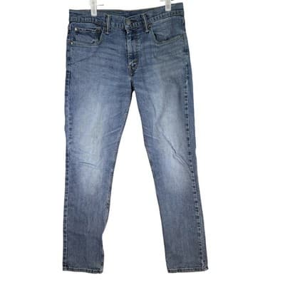 Levis Jeans Mens 32x32 Blue Whiskered Slim Fit Stretch Denim Medium Wash Pants - Image 1