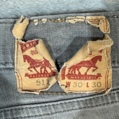 Levis 511 Jeans Mens 30x30 Gray Slim Fit Stretch Whiskering Denim Pants - Thumbnail 3